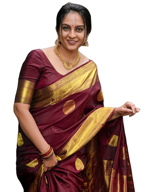 Vasthrlay Banarasi Jacquard Unstitched Dark Green Saree