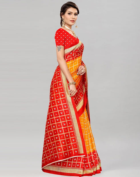 Vasthrlay Bandhani Printed Unstitched Red Saree