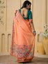 Vasthrlay Womens Printed Unstitched Peach Saree