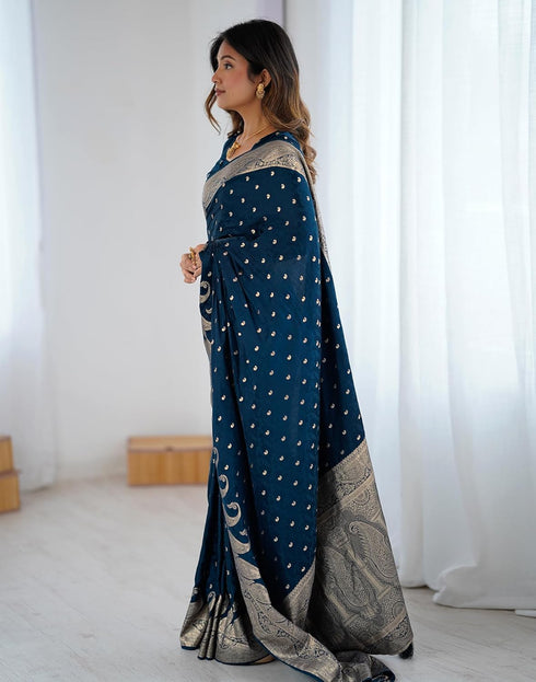 Vasthrlay Banarasi Weaving Unstitched Blue Saree