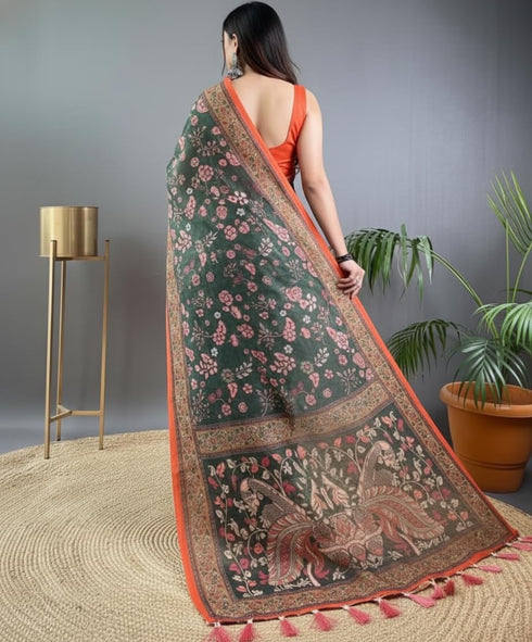Vasthrlay Multicolor Contrast Kalamkari Unstitched