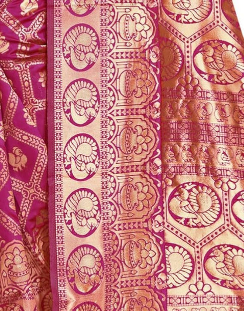 Vasthrlay Banarasi Jacquard Unstitched Red Saree