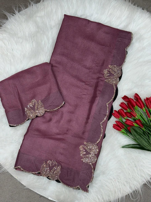 Vasthrlay Purple Border Unstitched Saree
