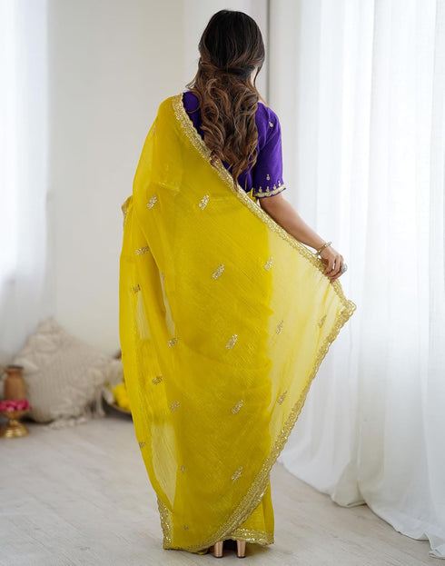 Vasthrlay Scalloped Embroidery Unstitched Dark Green Saree