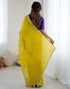 Vasthrlay Scalloped Embroidery Yellow Saree With Purple Unstitched Blouse Piece
