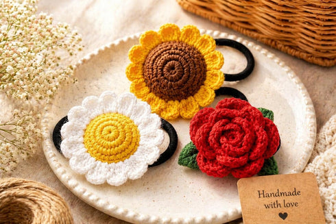 Handmade Crochet Flower Hair Ties