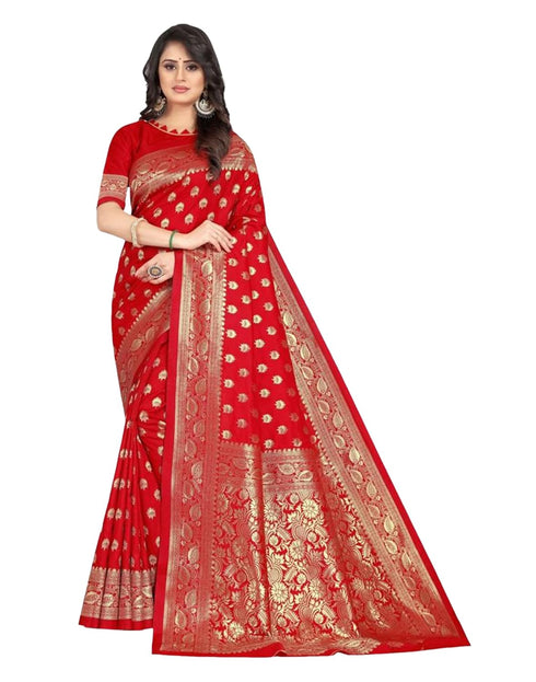 Vasthrlay Banarasi Jacquard Unstitched Yellow Saree