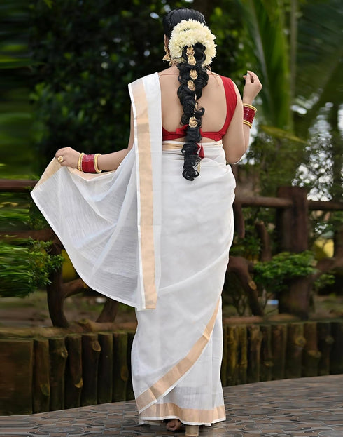 Vasthrlay Womens Unstitched Blouse White Saree