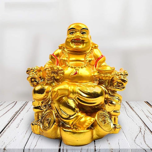 HC VILLA Feng Shui Laughing Buddha Happy Man for Happiness and Money Wealth Sitting on Chair