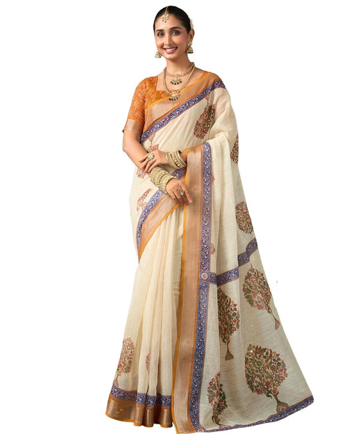 Vasthrlay Special Printed Unstitched Beige Saree