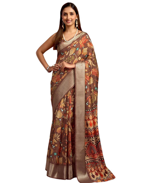 Vasthrlay Printed Jacquard Unstitched Rama Green Saree