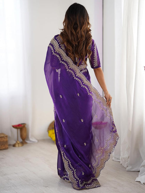 Vasthrlay Shimmer Embroidered Dark Saree