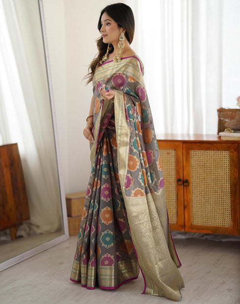 Vasthrlay Banarasi Kanjivaram Unstitched Black Saree