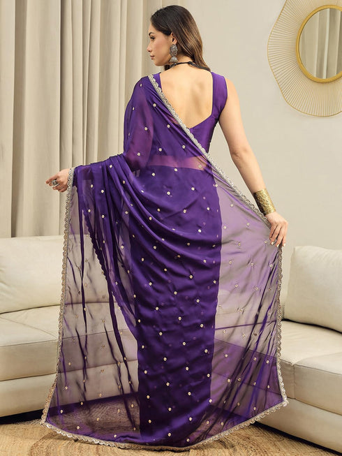 Vasthrlay Georgette Sequence Embroidered Unstitched Ethnic Wear