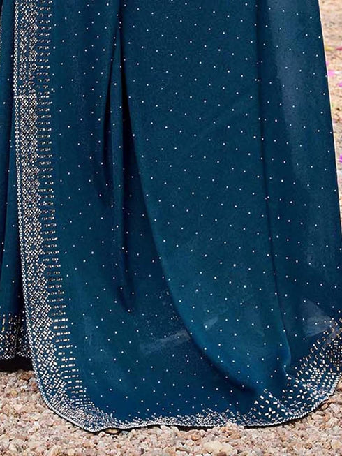 Vasthrlay Georgette Embroidery Dark Saree