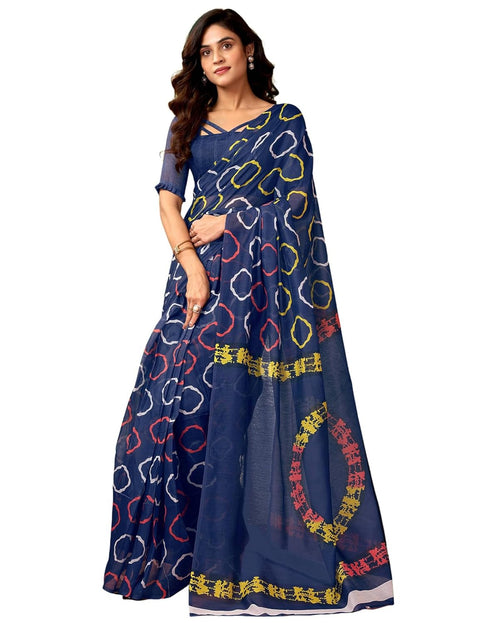 Vasthrlay Chanderi Printed Unstitched Blue Saree