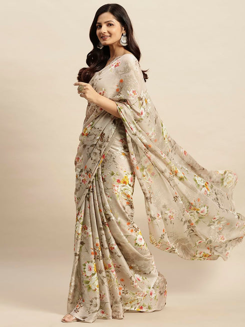 Vasthrlay Chiffon Printed Pink Saree