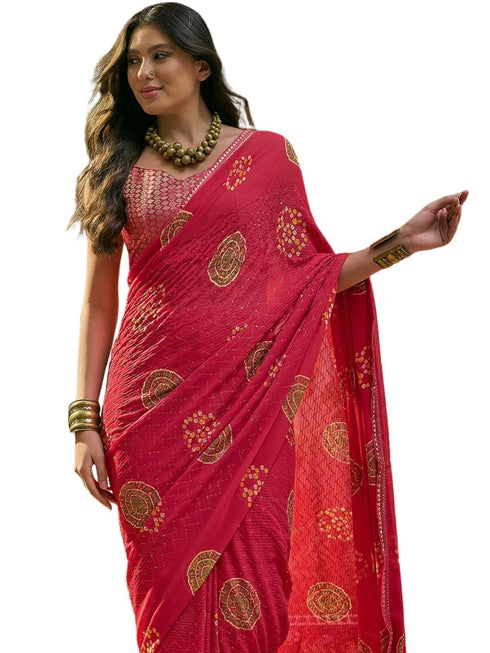 Vasthrlay Georgette Embroidery Unstitched Red Saree