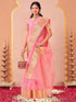 Vasthrlay Organza Jacquard Light Pink Saree With Unstitched Blouse Piece