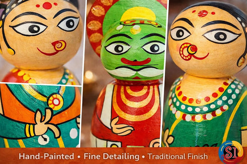 SIGNY Handcrafted Channapatna Kathakali Wooden Doll Set of 4