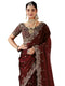 Vasthrlay Scalloped Embroidery Maroon Saree With Unstitched Blouse Piece