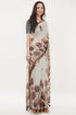 Vasthrlay Womens Off White Botanical Printed Linen Saree With Self Woven Border And Unstitched Blouse Piece