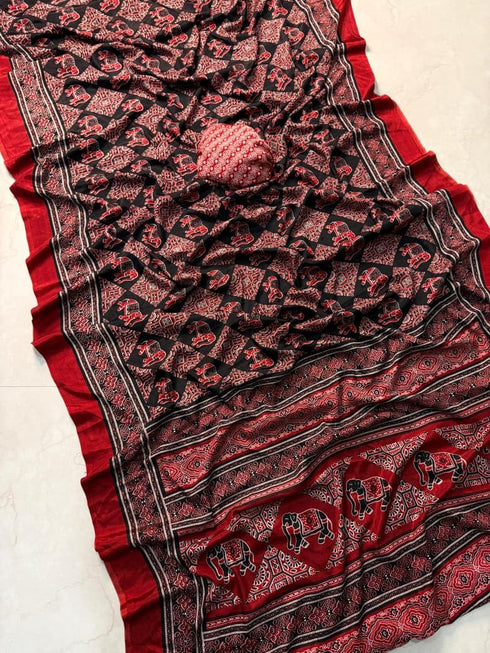 Vasthrlay Printed Ajrakh Floral