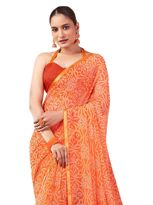 Vasthrlay Chiffon Bandhani Unstitched Peach Saree