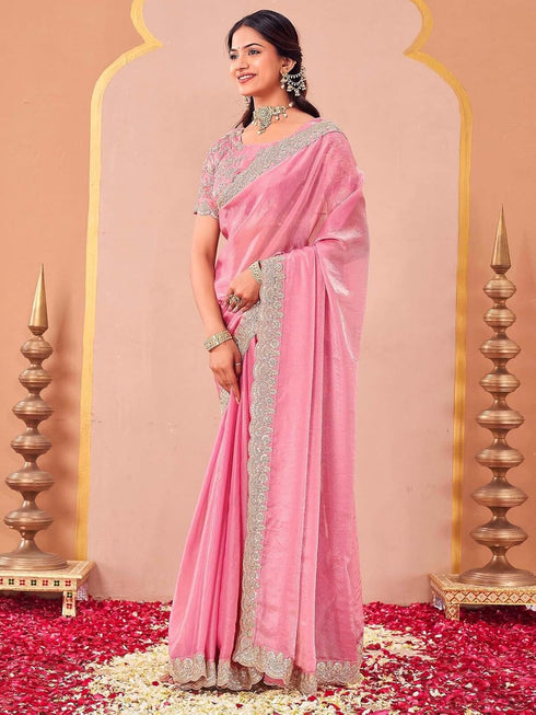 Vasthrlay Sequins Embroidery Unstitched Purple Saree