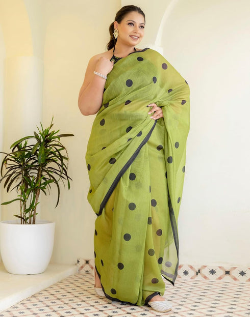 Vasthrlay Chanderi Printed Unstitched Blue Saree