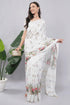 Vasthrlay White1 Floral Print Chanderi Silk Blend Saree With Unstitched Blouse Piece