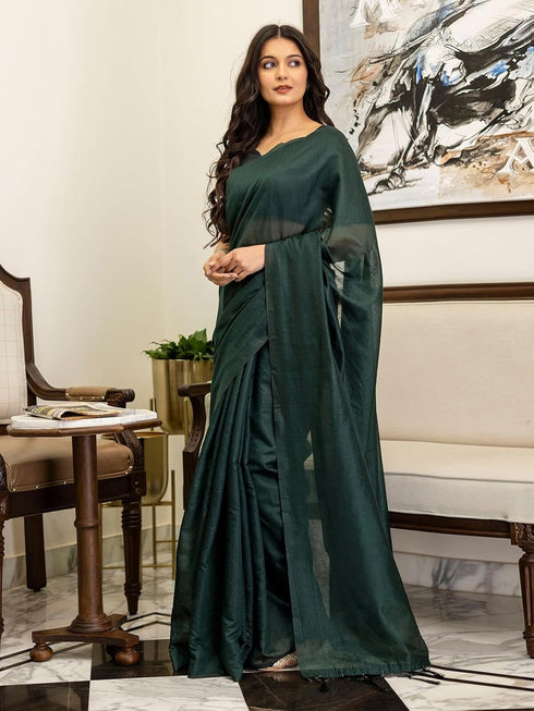 Vasthrlay Chanderi Tassels Unstitched Rust Saree