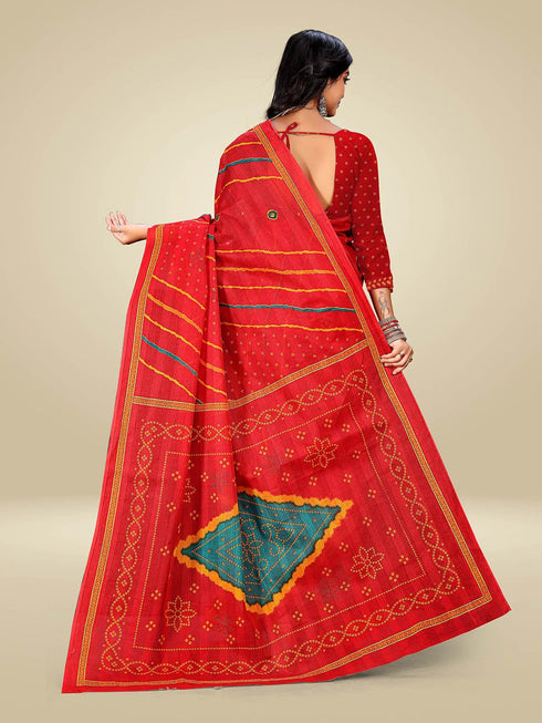 Vasthrlay Bandhani Swarovski Traditional Red Saree