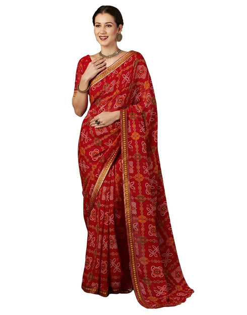 Vasthrlay Georgette Bandhani Unstitched Maroon Saree
