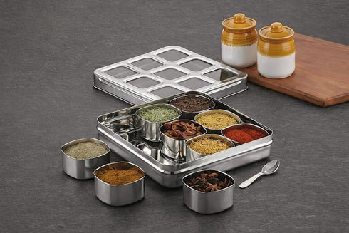 STEEPLE 9 In 1 Square Stainless Steel Spice Box