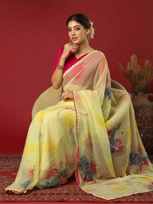 Vasthrlay Georgette Printed Unstitched Maroon Saree