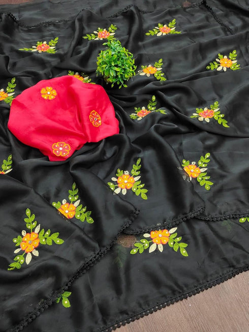 Vasthrlay Vichitra Embroidery Brown Black