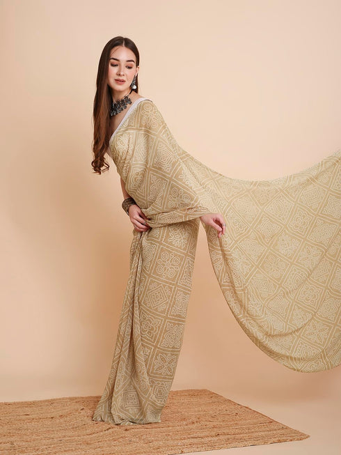 Vasthrlay Chiffon Bandhani Printed Teal Saree