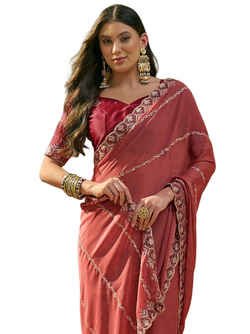 Vasthrlay Georgette Embroidery Peach Saree