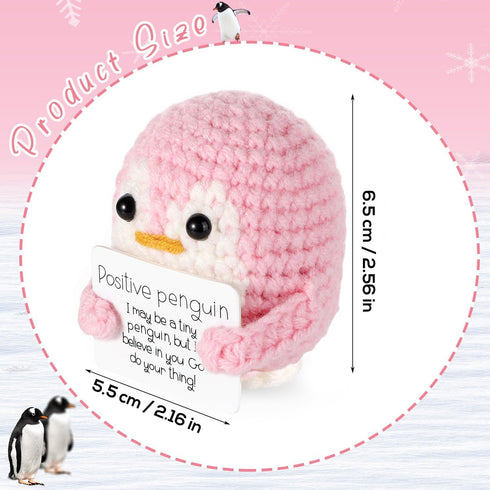Handmade Crochet Penguin Desk Decor with Positive Message Card Pink