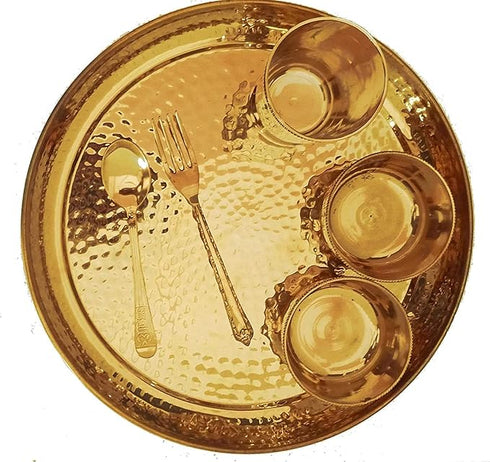 Hammered Brass Dinner Thali Set of 6