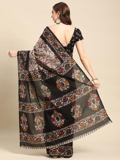 Vasthrlay Cotton Printed Mulmul Black Saree