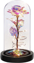 ETONWALL Valentines Day Artificial Rose Flower Gift in Glass Dome with Teddy & LED Light