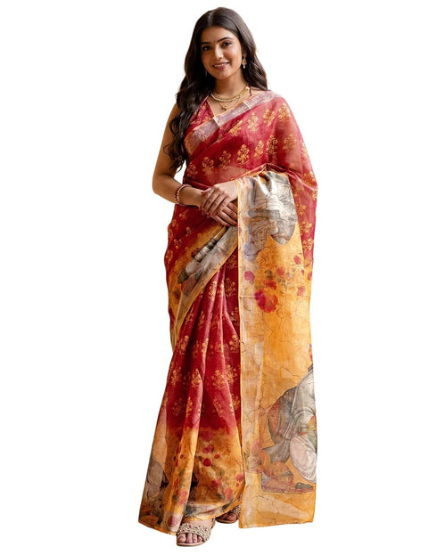 Vasthrlay Womens Printed Unstitched Dusty Pink Saree