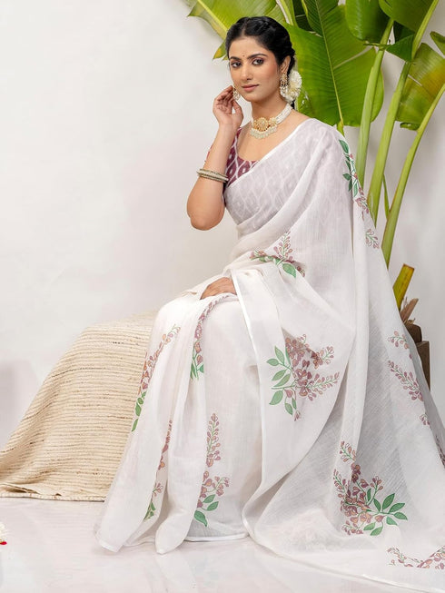 Vasthrlay Printed White1 White Saree