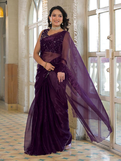 Vasthrlay Georgette Embroidery Moss Saree