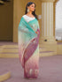Vasthrlay Embroidery Scalloped Unstitched Turquoise Saree