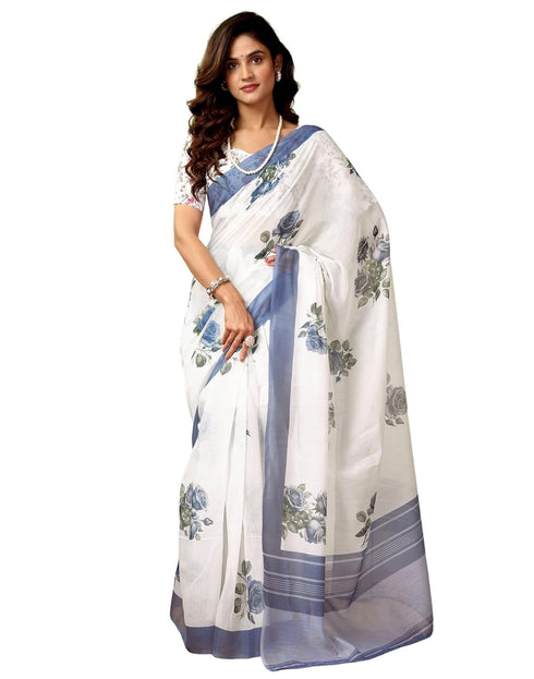 Vasthrlay Chanderi Printed Unstitched Blue Saree