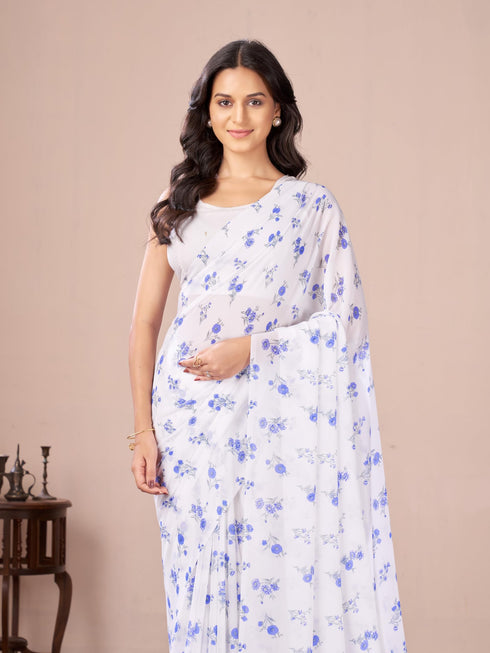 Vasthrlay Blue Georgette Printed Saree