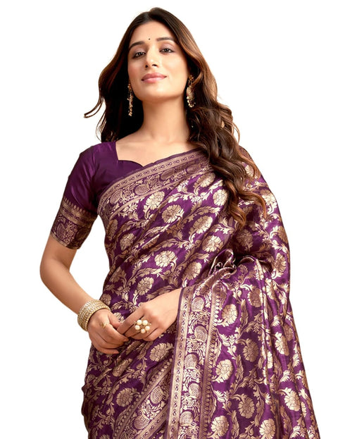 Vasthrlay Womens Jacquard Unstitched Wine Saree